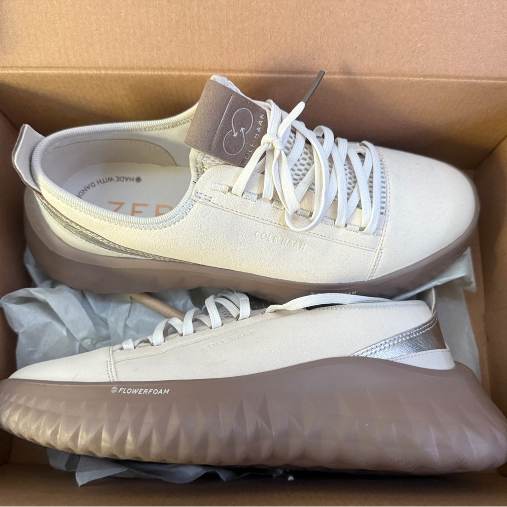 Cole Haan Unisex White and Brown Sneakers